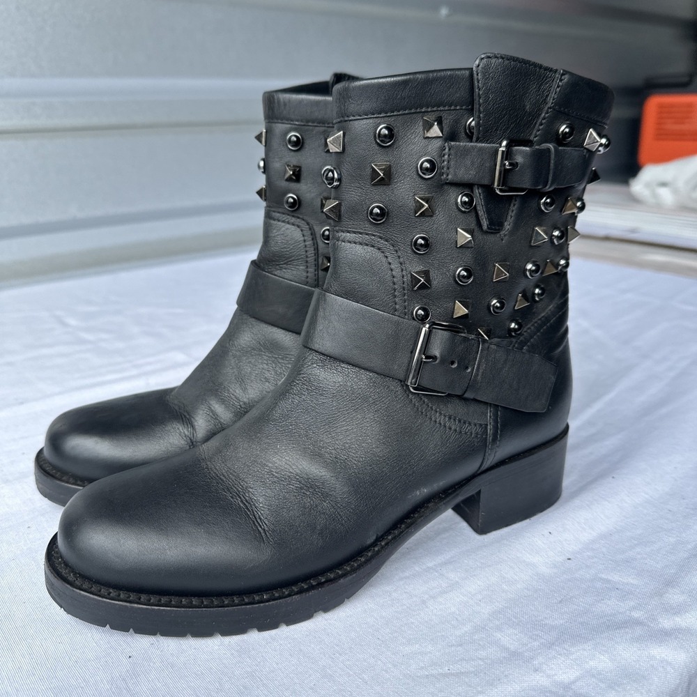 Women's Ladies Valentino Garavani Rockstud Black Leather Ankle Boots EU 36 1/2 - Picture 1 of 9
